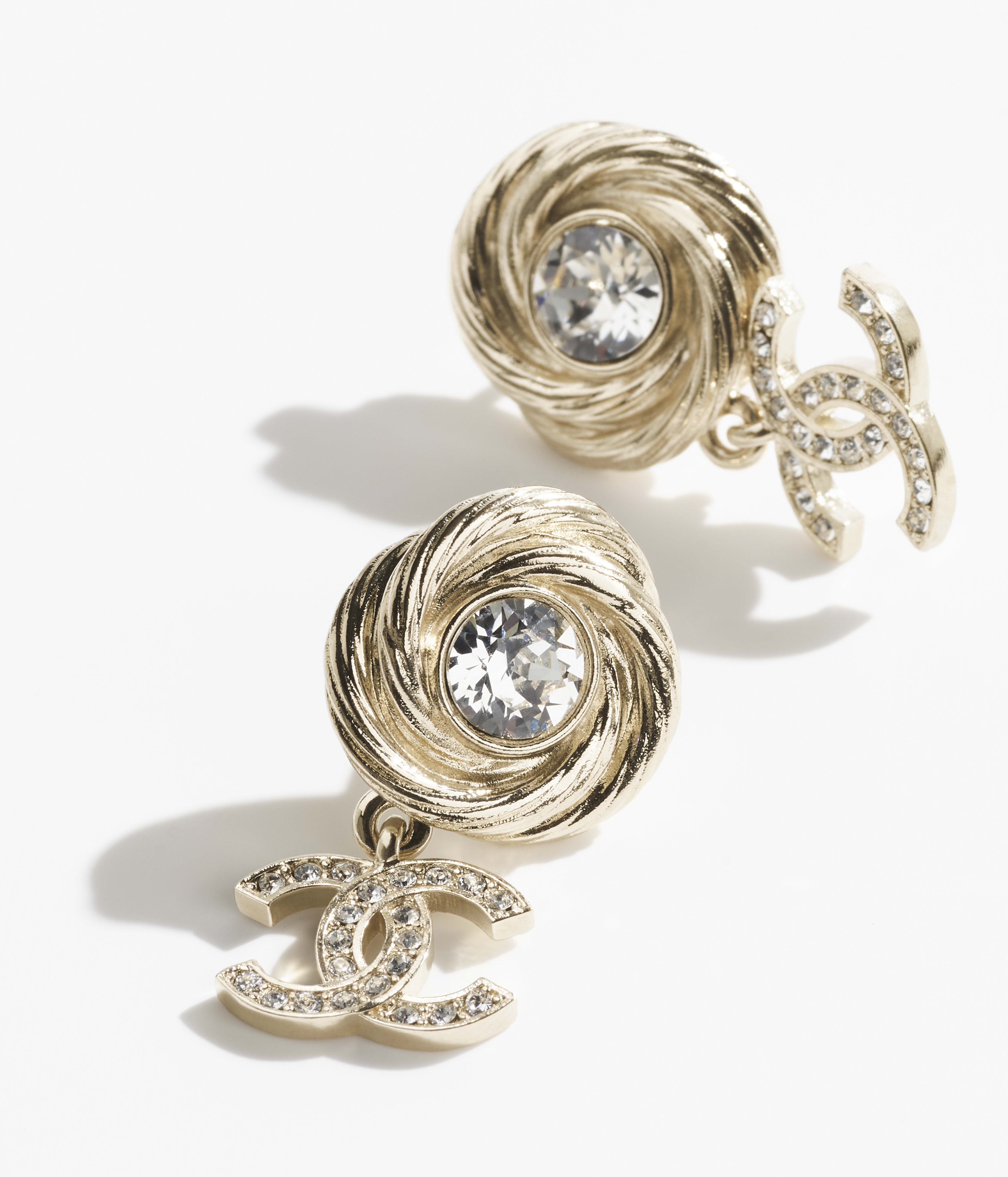 Pendientes largos - Dorado y cristal - Metal y strass - 